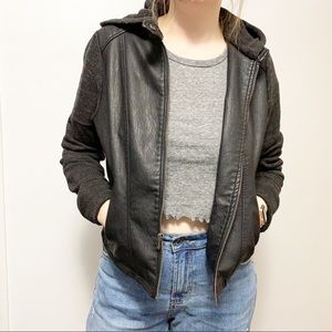 SALE 🎉 Faux Leather & Knit Sweater Hooded Jacket
